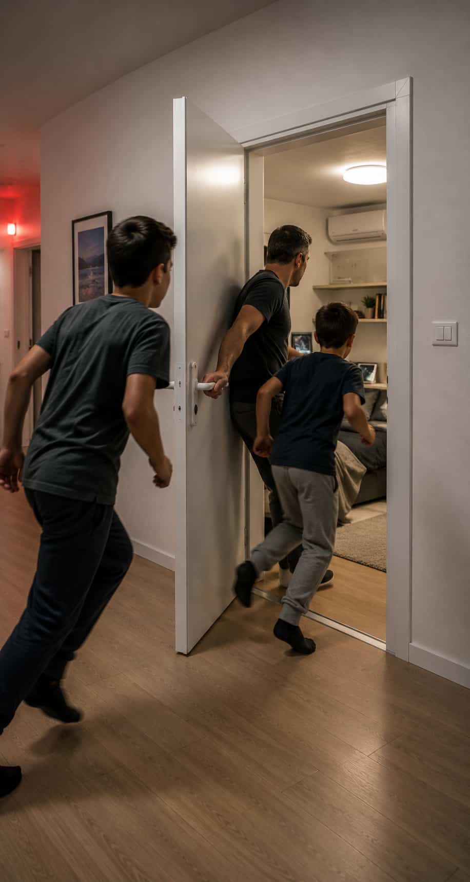 ידית לדלת ממ״ד מותקנת על דלת ביטחון בבית מודרני